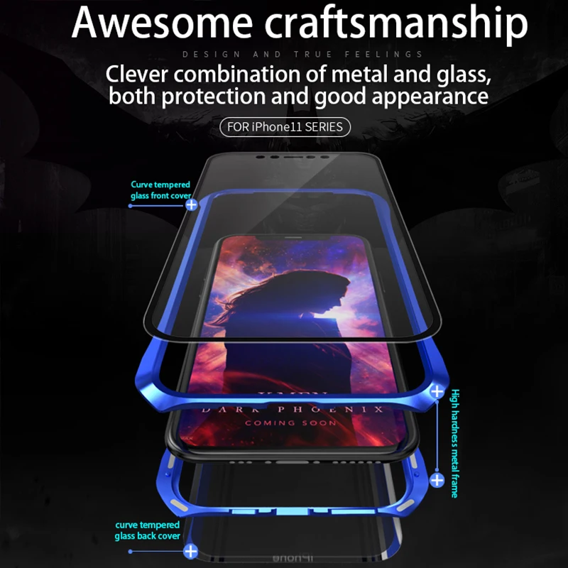 Luphie 360 Full Wrap Magnetic Case for iPhone 11 Pro Max 9H Tempered Glass Mobile Phone Cover |