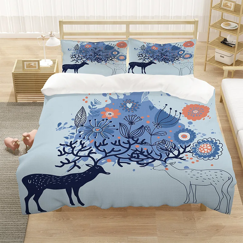 Комплект постельного белья с милым акварельным оленем оленьими рогами