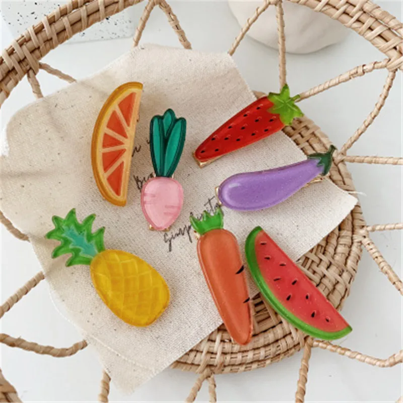 Милые заколки для волос в виде фруктов и овощей девочек женщин модная детская