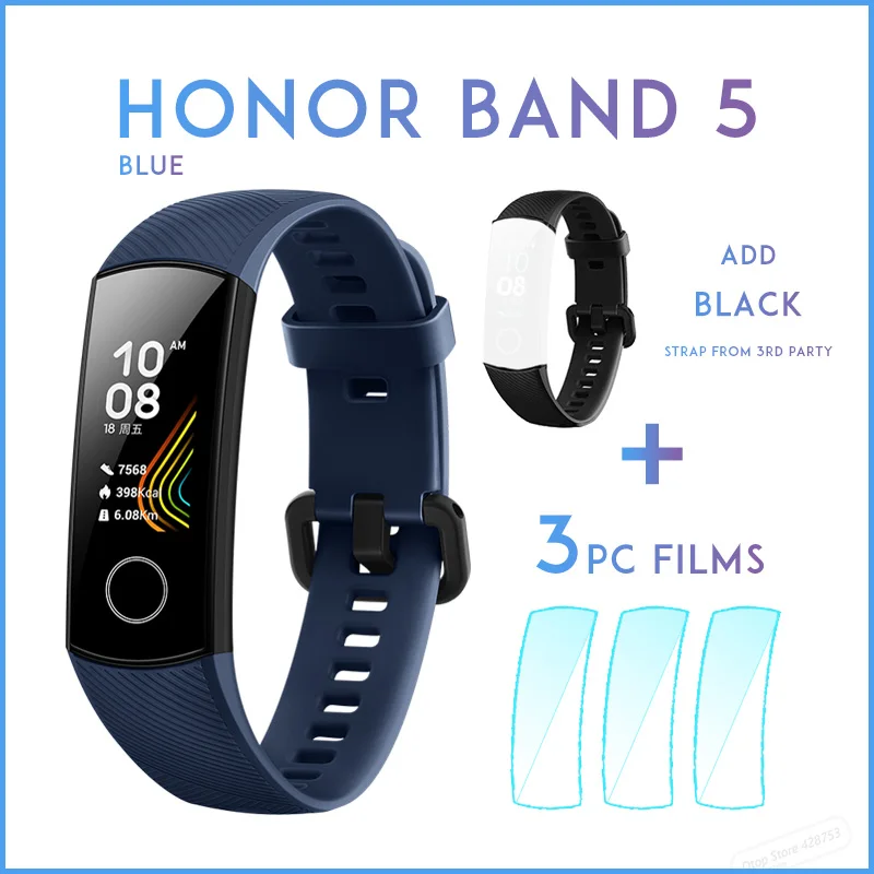 blue add deep BLU Умный Браслет huawei Honor Band 5, Оксиметр, волшебный цвет, сенсорный экран, для плавания, для обнаружения сердечного ритма, сна, сна - Цвет: blue add deep BLU