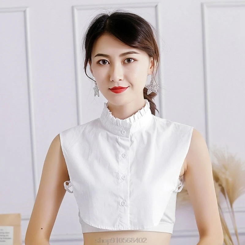 

Wrinkled Ruffles Fake Stand Collar Basic Layering Pure White Sweater Accessory Autumn Detachable Half-Shirt N04 20 Dropshipping
