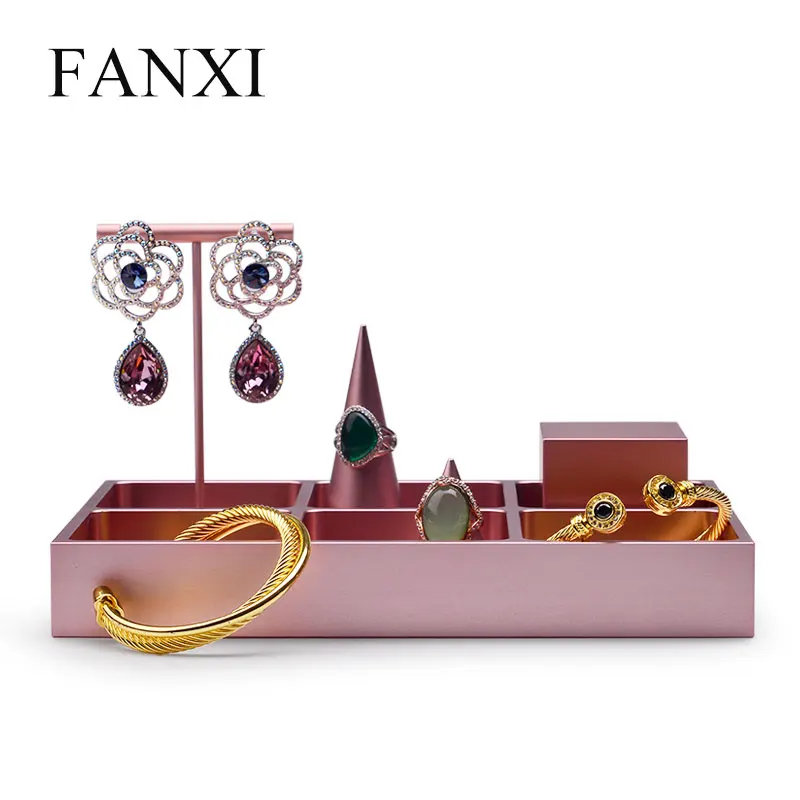 FANXI 2 шт. Новая Металлическая Витрина для украшений из розового золота подставка кольцо Ожерелье Браслет Дисплей хранения украшения для лотков органайзер для витрины