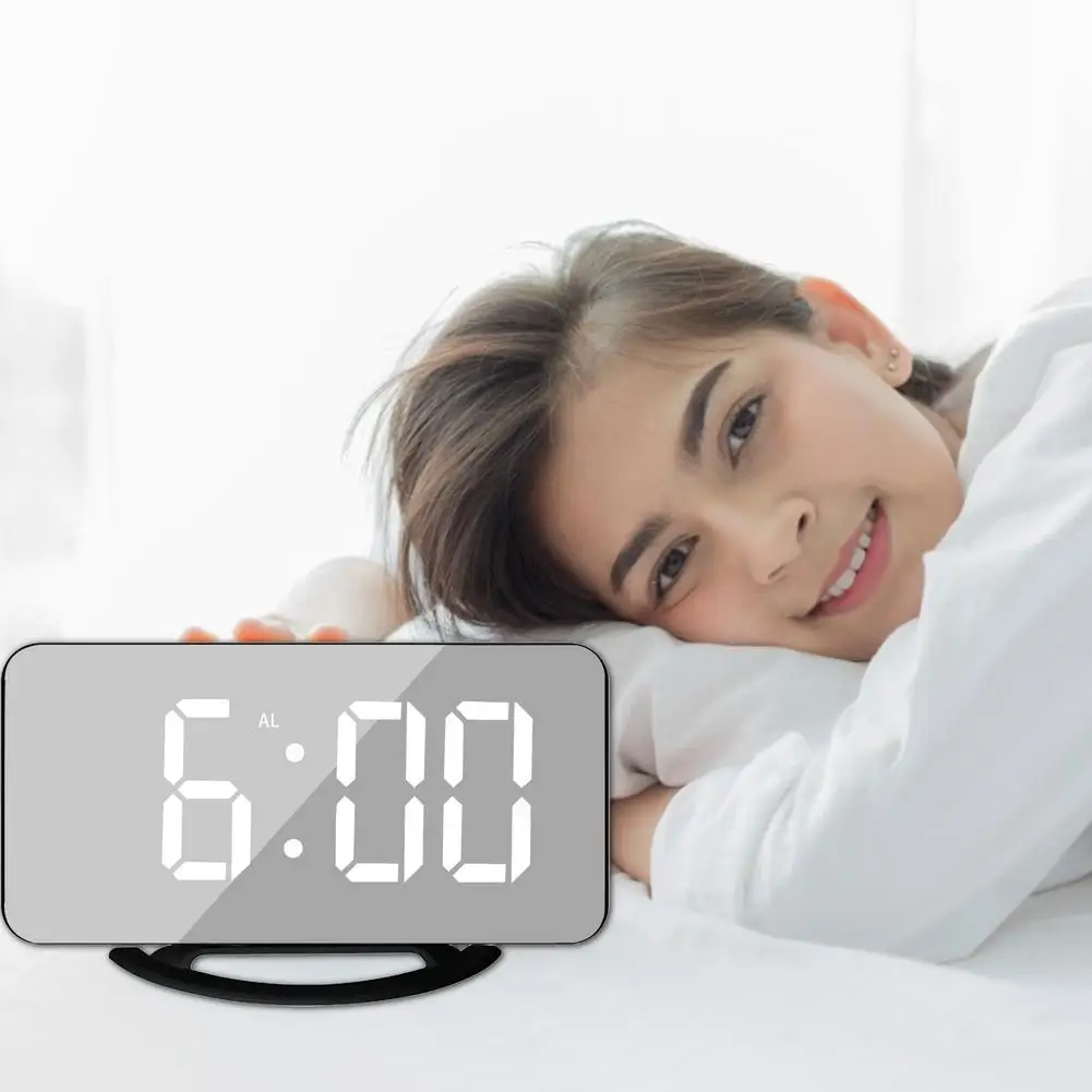 

Цифровой будильник, Большие зеркальные светодиодные часы для спальни, дома и офиса, функция повтора температуры, настольные часы