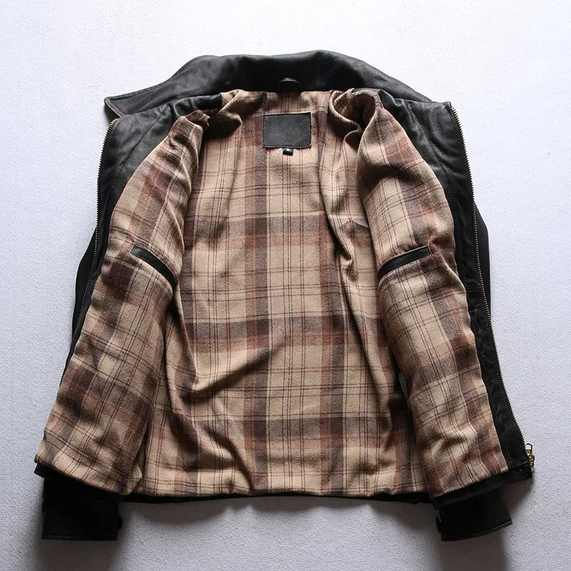 

Vintage Black 2021 Casual Style Genuine Leather Jacket Men Large Size 3XL Real Natural Cowhide Spring Slim Fit Short Coat