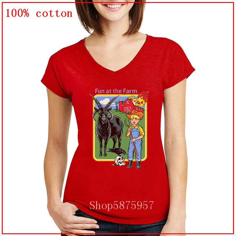 Весело на ферме черный phillip демоническим козы V образным вырезом camisetas mujer