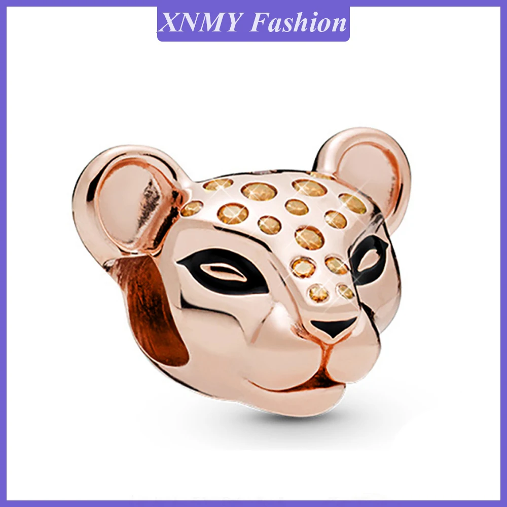 

XNMY New Rose Gold Color Leopard Head Charms Fit Original Pandora Bracelet Necklace For Women DIY Jewelry Making