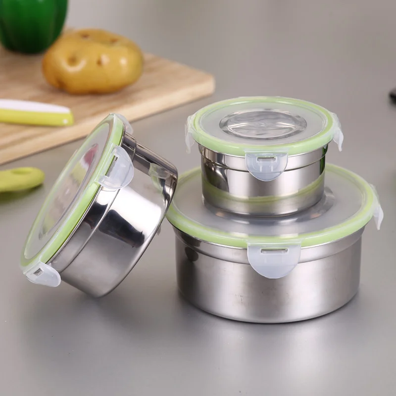 3 шт круглый Ланч бокс из нержавеющей стали 280/500 / 900 мл герметичный бокс|Коробки