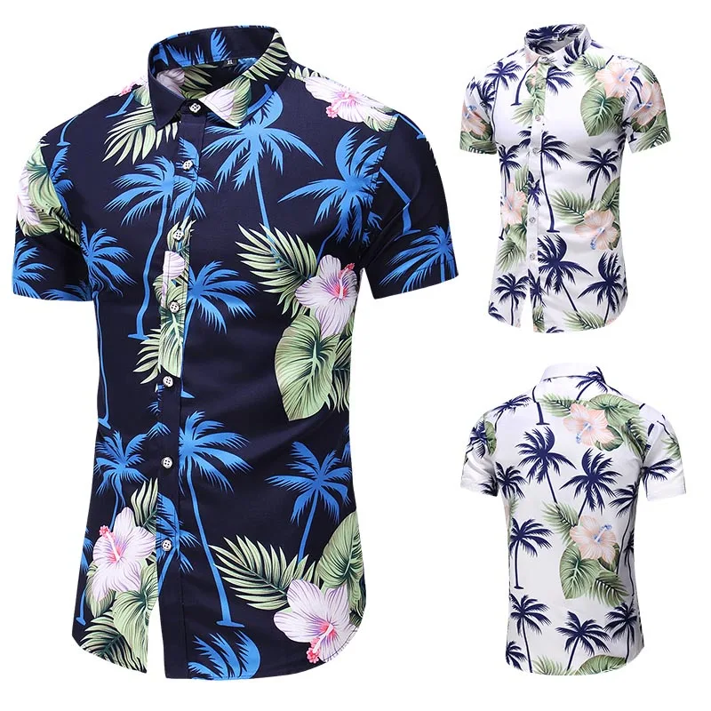 Мужская гавайская рубашка на пуговицах летняя модная пляжная с коротким рукавом