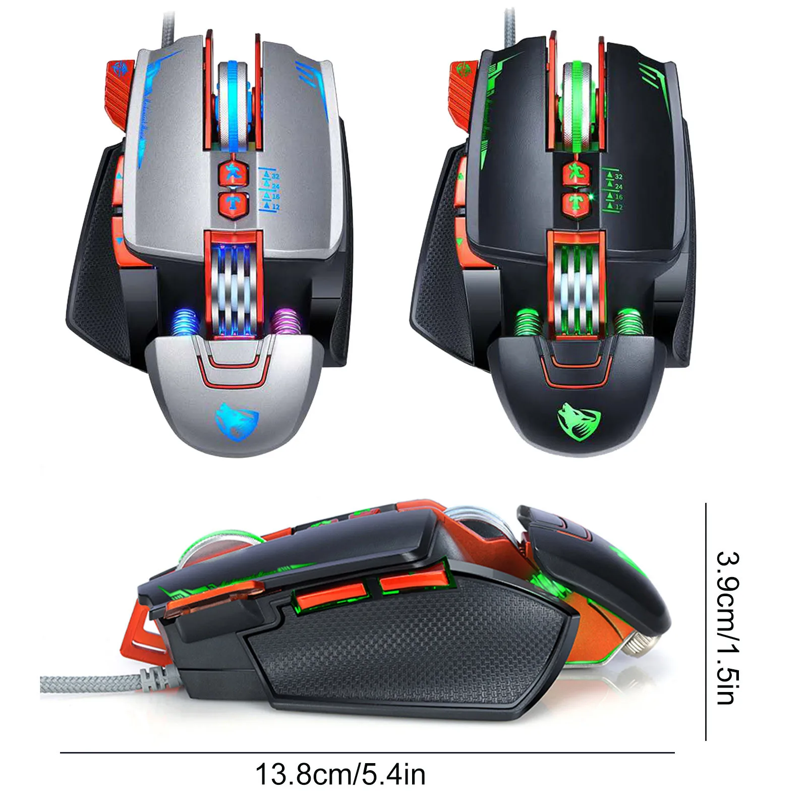 USB Проводная программируемая игровая мышь 3200DPI регулируемая подсветка 8 кнопок