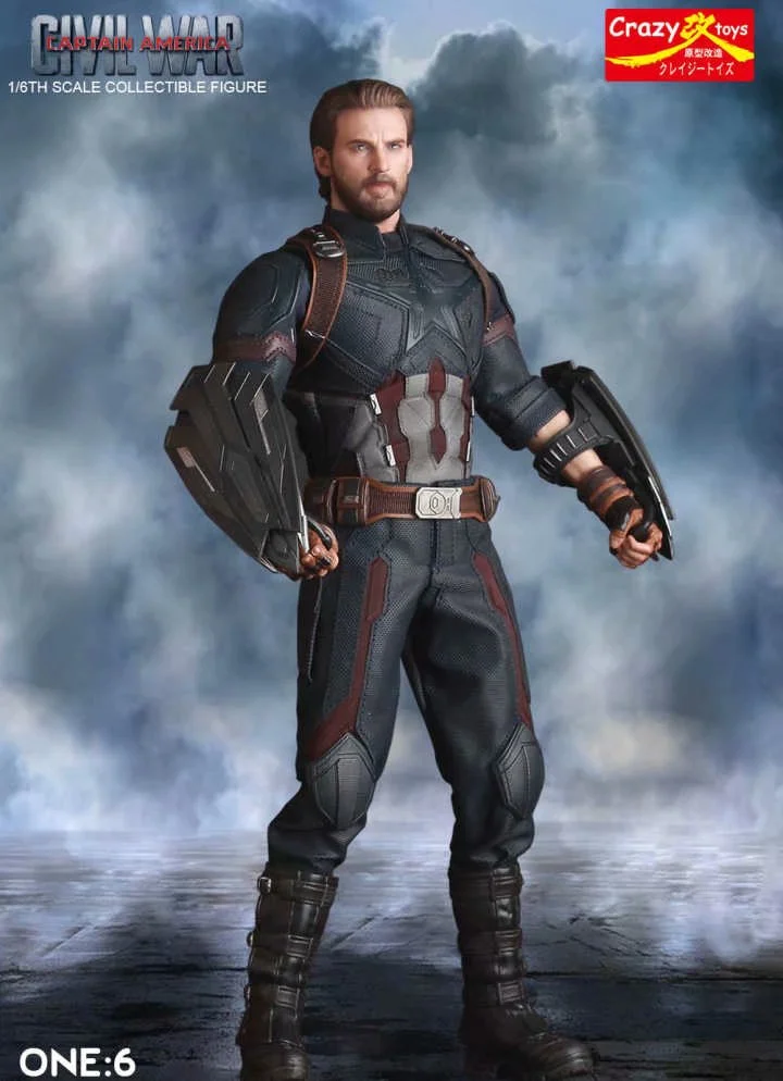30 см Сумасшедшие игрушки Marvel Мстители Американский капитан 1/6 Масштаб Окрашенные ПВХ фигурка Коллекционная модель игрушки подарок