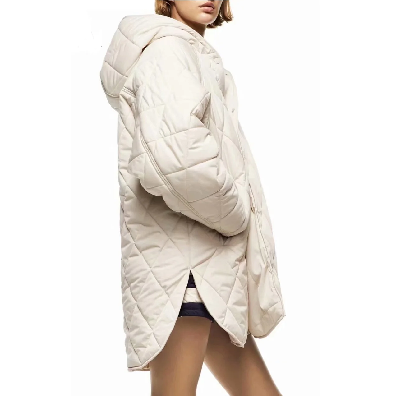 

Women Vintage Beige Plaid Oversize Long Hood Parkas Autumn Winter Long Sleeve Buttons Pockets Female Loose Warm Coat