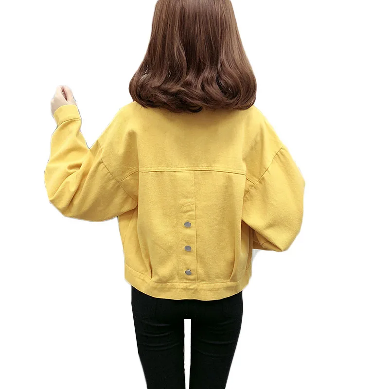 Женская короткая джинсовая куртка Корейская Свободная ярких цветов с длинным