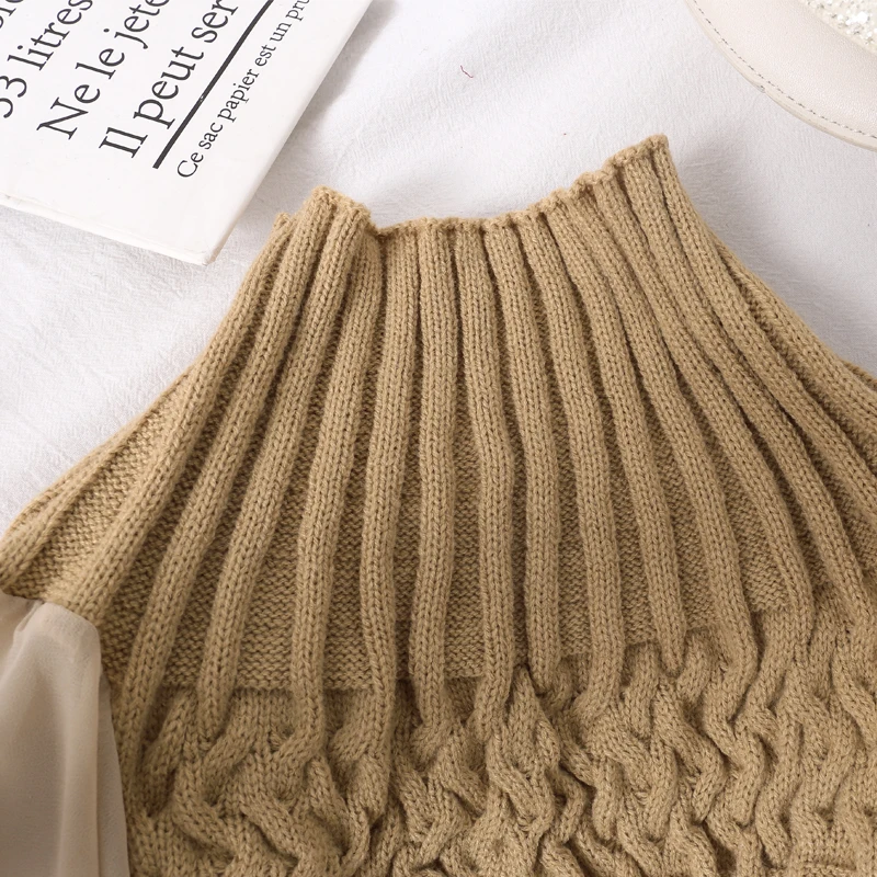 Женская облегающая блузка с воротником под горло трикотажная шифоновая рукавами