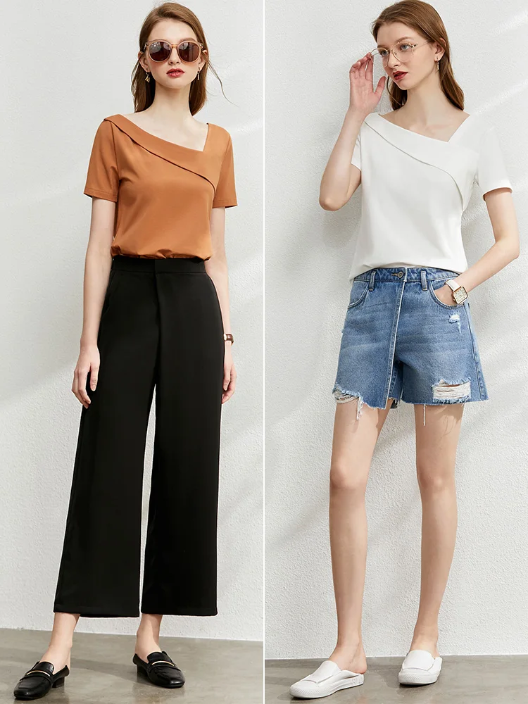 

Amii Minimalism Summer New Women's Tshirt Fashion Cotton Solid Vneck Women's Tops Offical Lady Causal Tshirt For Women 12080021
