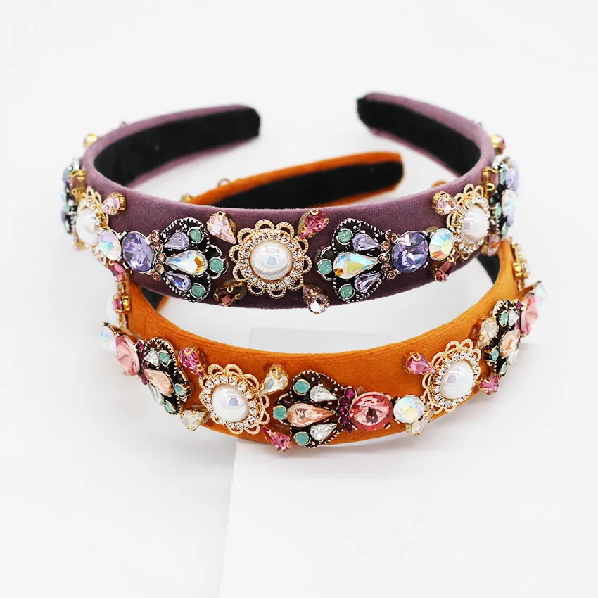 

Geometric rhinestones with colored rhinestones New Baroque color luxury rhinestone geometric cocktail personality headband 611