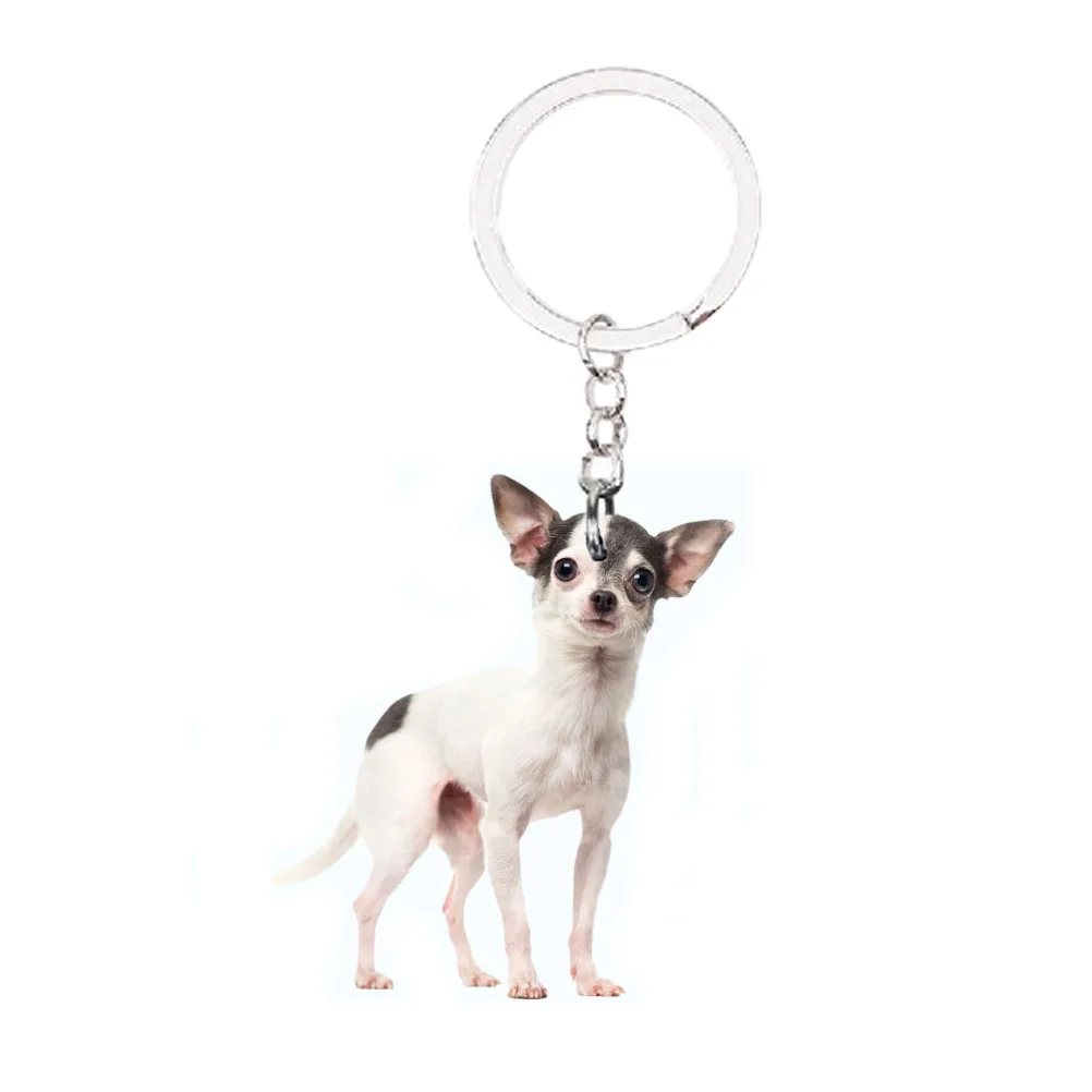 

Chihuahua Dog Keychains pet NOT 3D Animal bag accessories charms cute ring llaveros for girls xmas Gift idea plat acrylic Chain