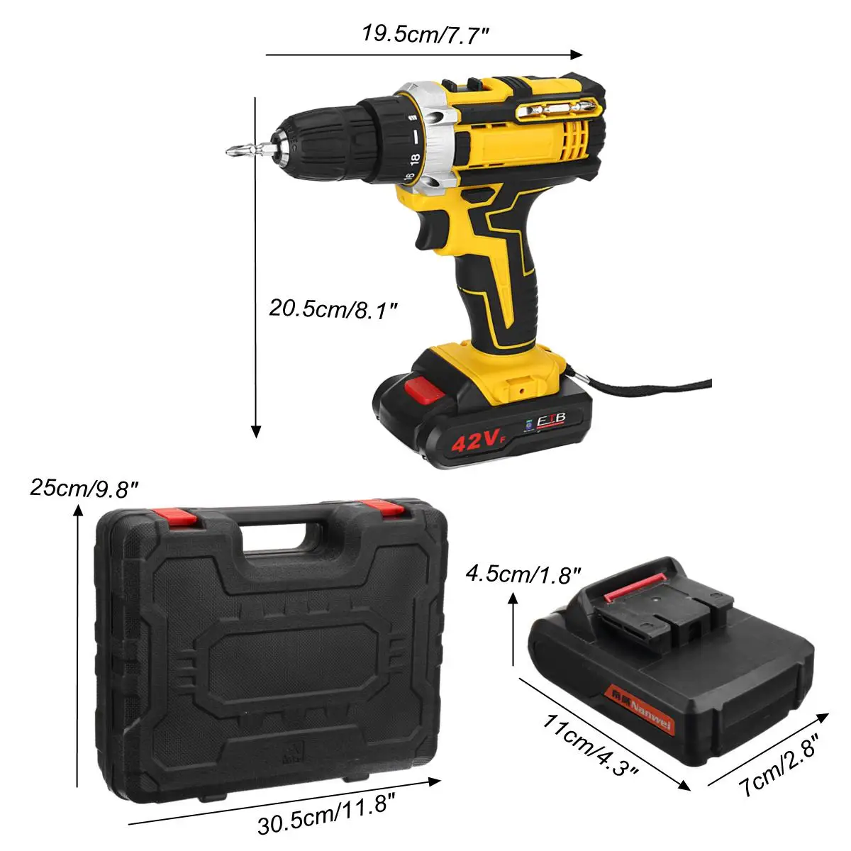 

42VF 18+2 Brushless Electric Drill LED Light Cordless Screwdriver Power Tool With 2 Li-on Battery+Battery charger 35N.M Torque