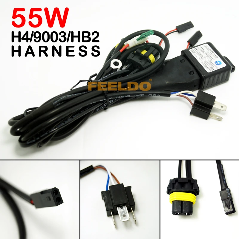 FEELDO 1 шт. 12 В 55 Вт H4/HB2/9003 Hi/Lo луч Bi-xenon релейный жгут для HID конверсионного комплекта