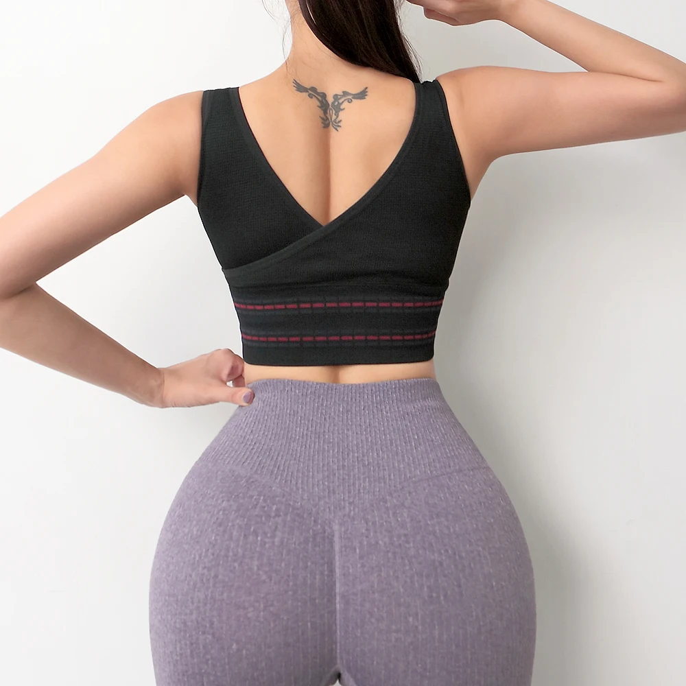 

Yoga Sports Bra Women's Shockproof Gathered Seamless Fabric Underwear Gym Workout Push-ups Running Bra
