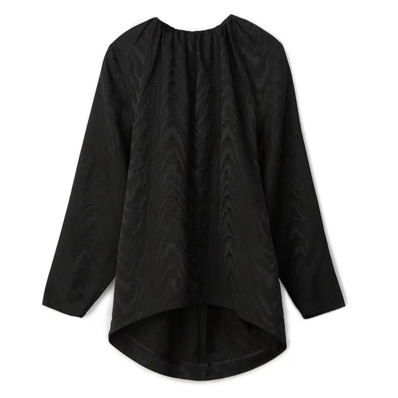 

Dark Top Blouse Collar Curved Hem Simple
