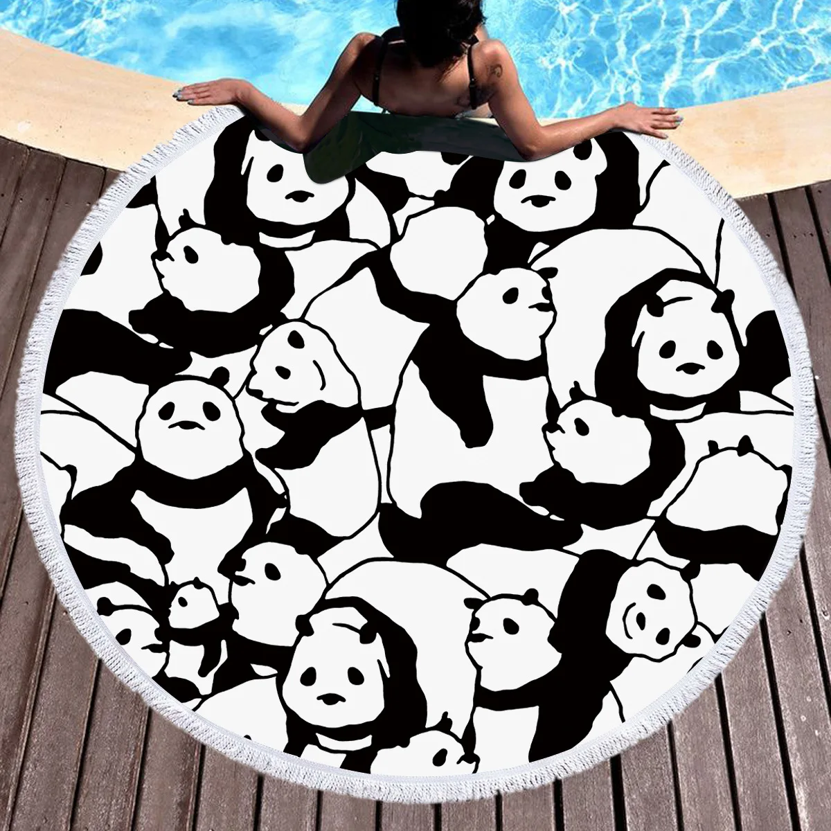 

Panda Beach Towels Microfiber Beach Towel for Adult Household Bath Towel Outdoor Fashion Round Beach Towel