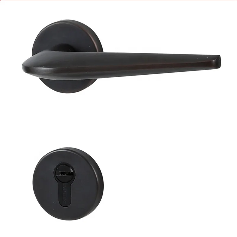 

Black solid space aluminum home mute door lock wood door handle