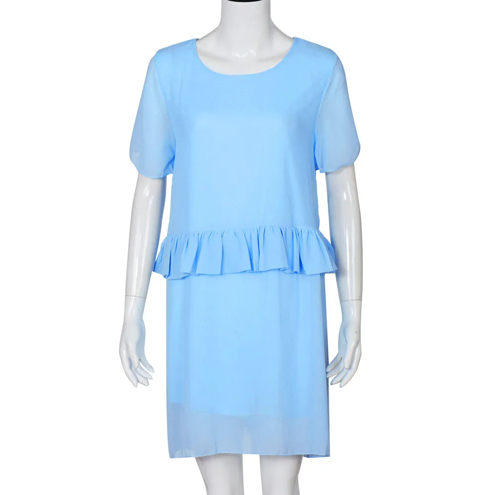 

Ruffle Frill Maternity Dresses Pregnant Women Summer Mini Dress Chiffon Short Sleeve Pure Color Dress 2021