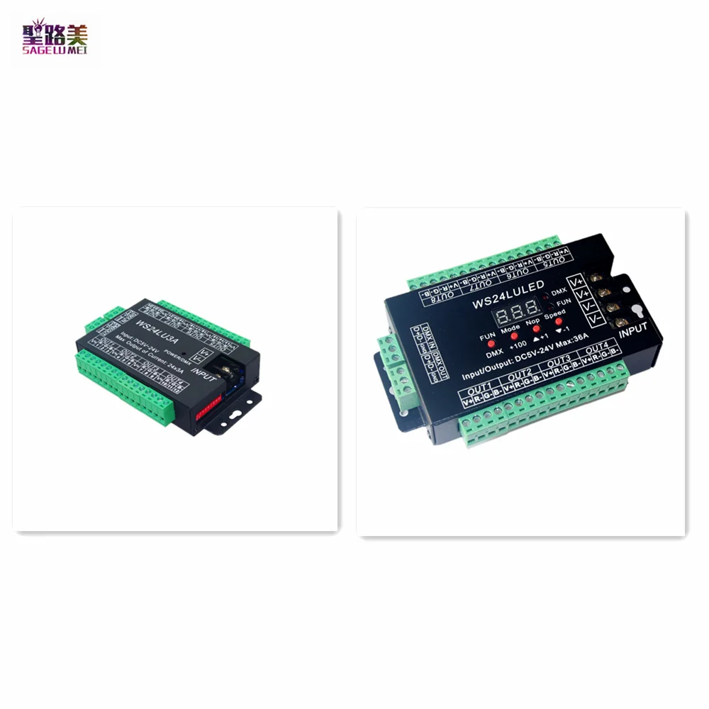 WS24LU3A WS24LU LED DC5-24V 12 В 24CH DMX контроллер 24 канала 512 декодер для RGB светодиодных лент