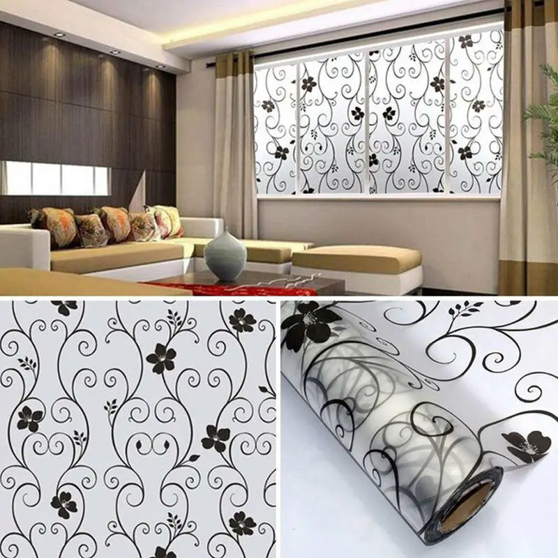 

1 Roll Frosted Privacy Floral Pattern Window Film Home Bedroom Bathroom Glass Window Film Stickers No Glue Self Adhesive Sticker