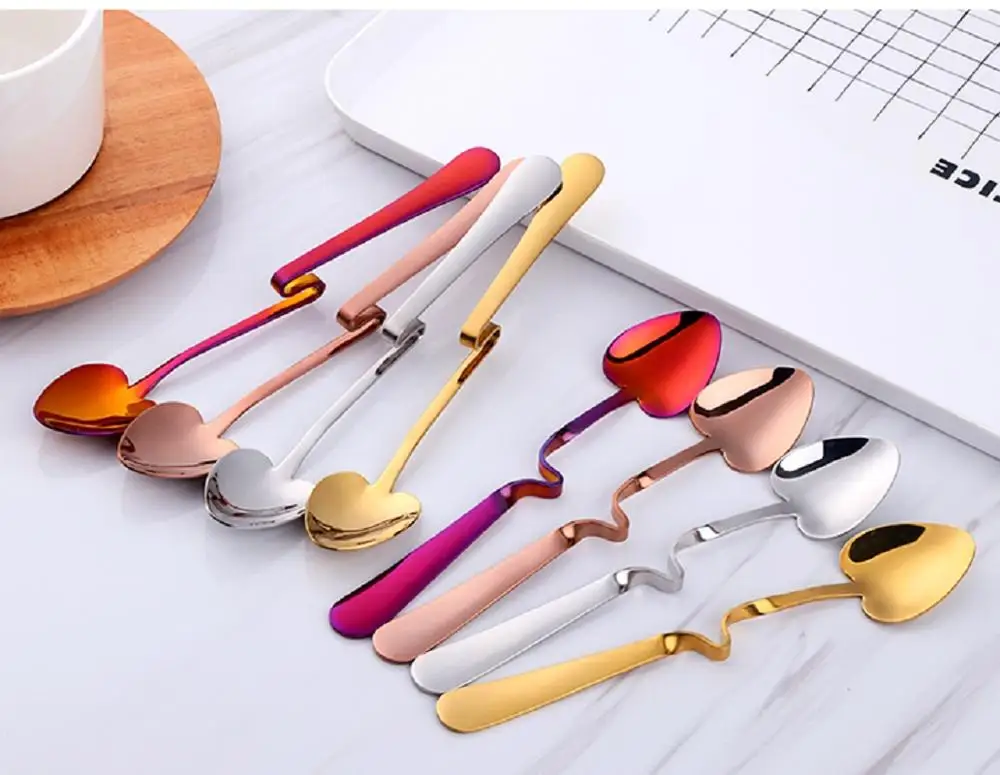 

JOYLOVE Coffee Spoon Honey Shape Creative Tea/Coffee Cup Hanging Spoons SetStainless Steel Rose Gold Heart Teaspoon Tableware