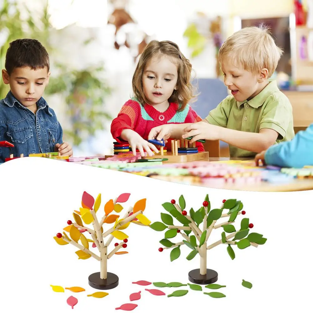 

Деревянные строительные блоки, набор деревьев, зеленые листья, дерево Монтессори, Подарочная игрушка, зеленые желтые листья для детей, дети,...