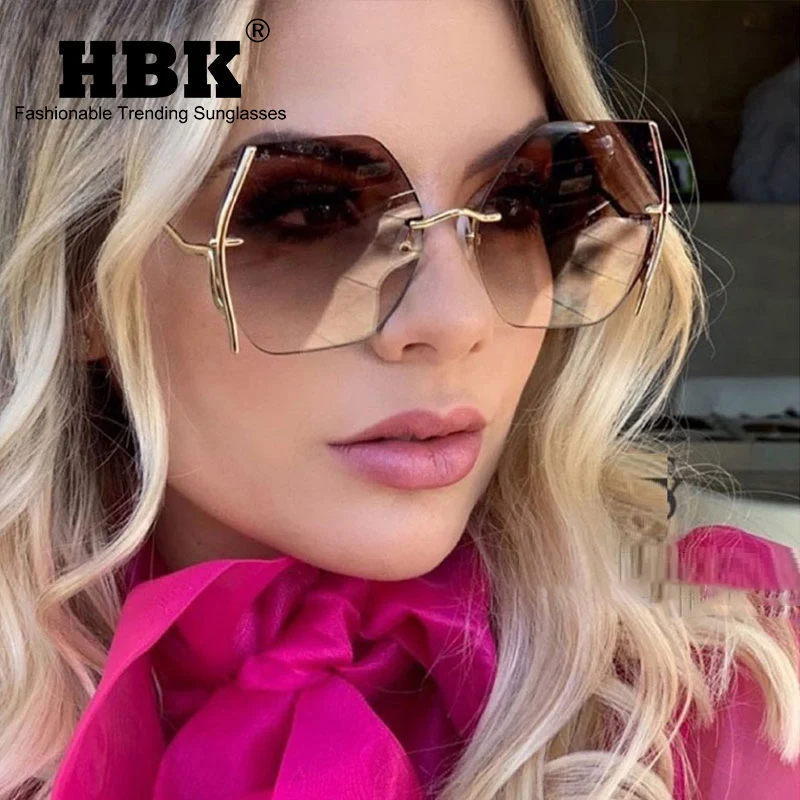 

Женские солнцезащитные очки без оправы HBK, квадратные солнцезащитные очки без оправы в винтажном стиле с защитой от ультрафиолета UV400, солнц...