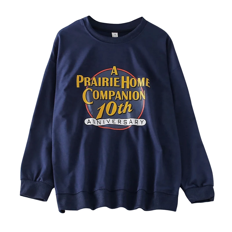 

2020 Autumn New Ins Harajuku Style Loose round Neck English Printed Thin Sweater for Female Students Casual All-Matching