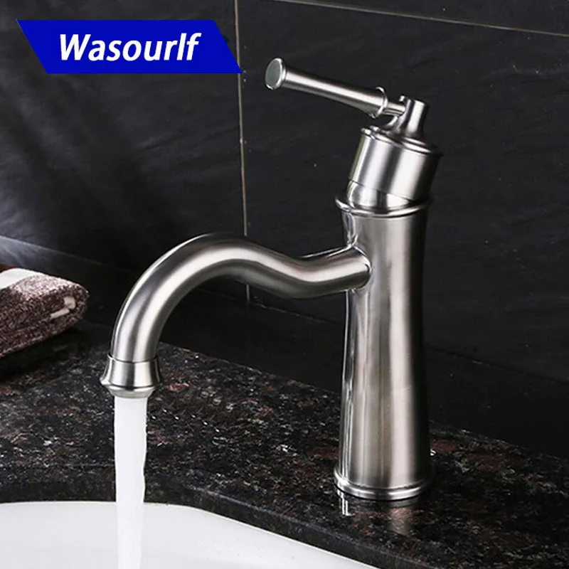 Кухонный Смеситель WASOURLF из нержавеющей стали 304 матовый смеситель для раковины с
