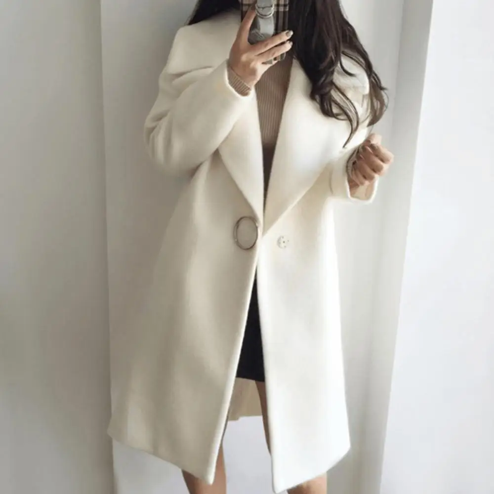 

Winter Fashion Women Solid Color Lapel Long Sleeve Warm Overcoat Coat Outwear