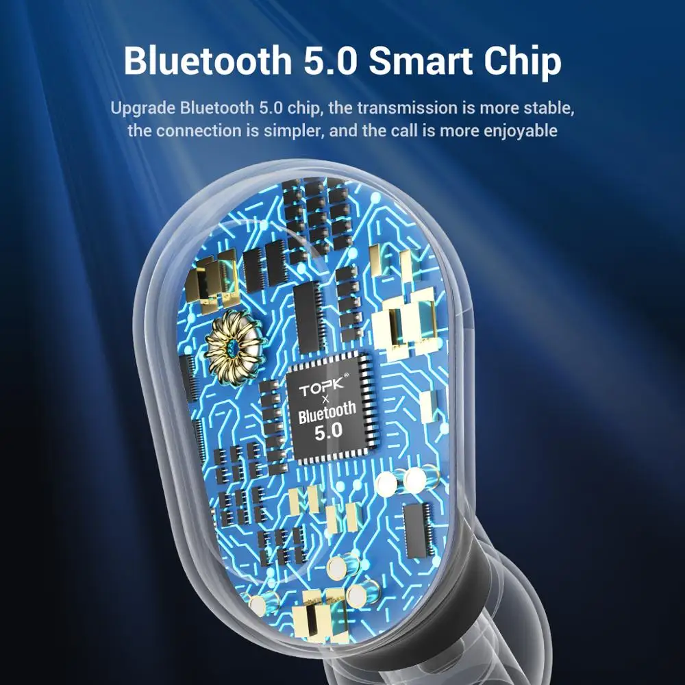 TOPK Bluetooth наушники-вкладыши TWS с 5 0 настоящие Беспроводные наушники микрофоном
