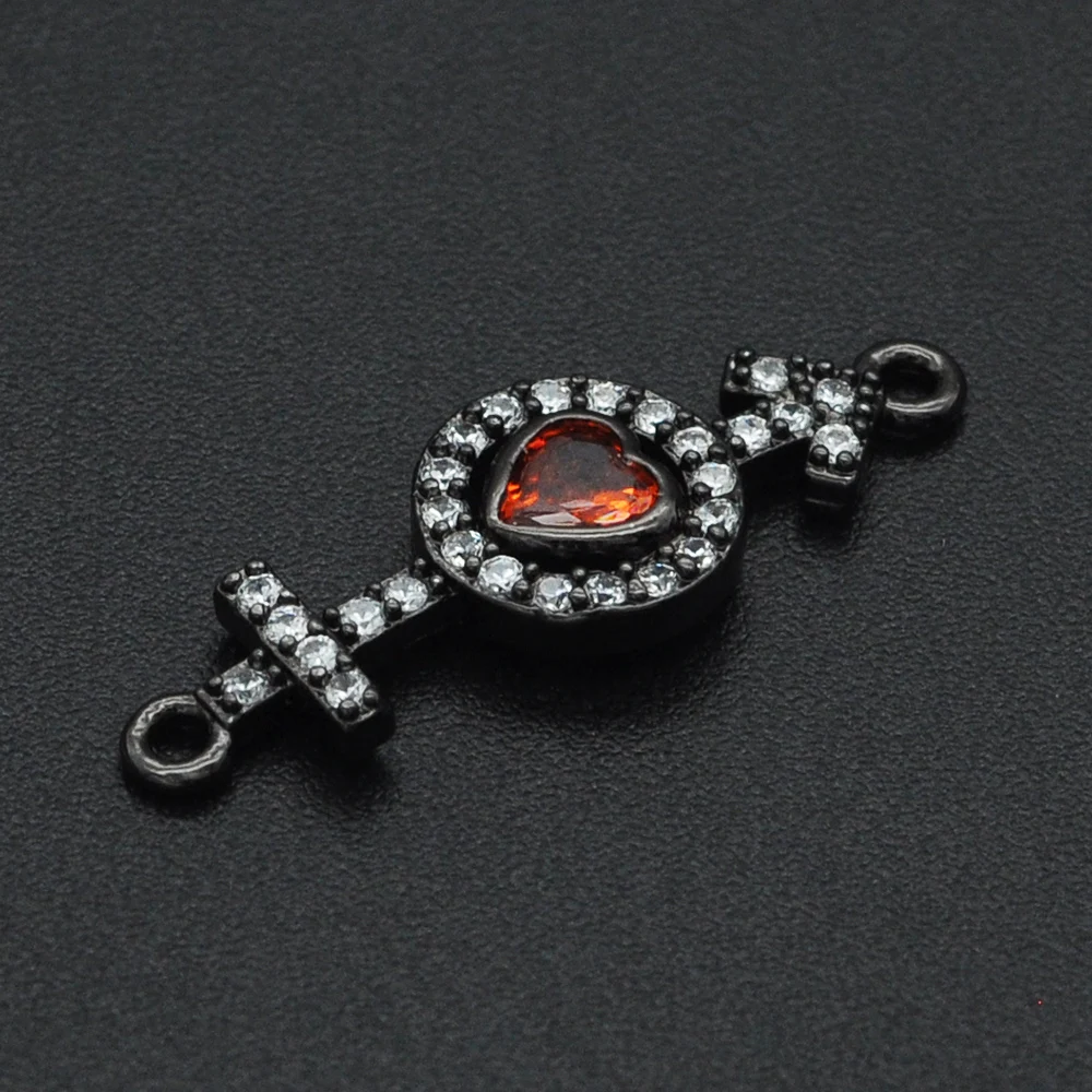 

24x8mm 100% CZ Zircon DIY Jewelry Fall in love heart Connectors Charm Wholesale Bracelet Making Connector