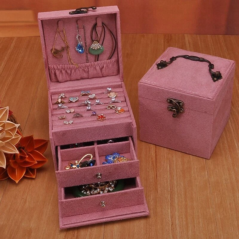 

Retro Jewelry Box European-Style Compact Multi-Layer Lattice Bracelet Earrings Jewelry Storage Makeup Box