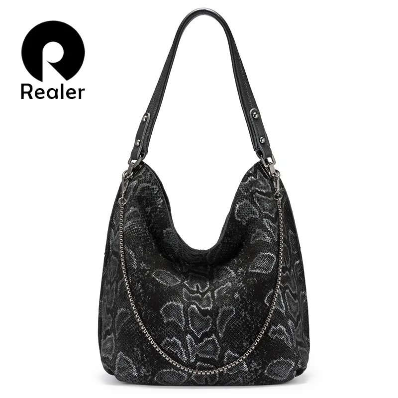 Женская сумка хобо из натуральной кожи со змеиным принтом|Сумки с ручками| |