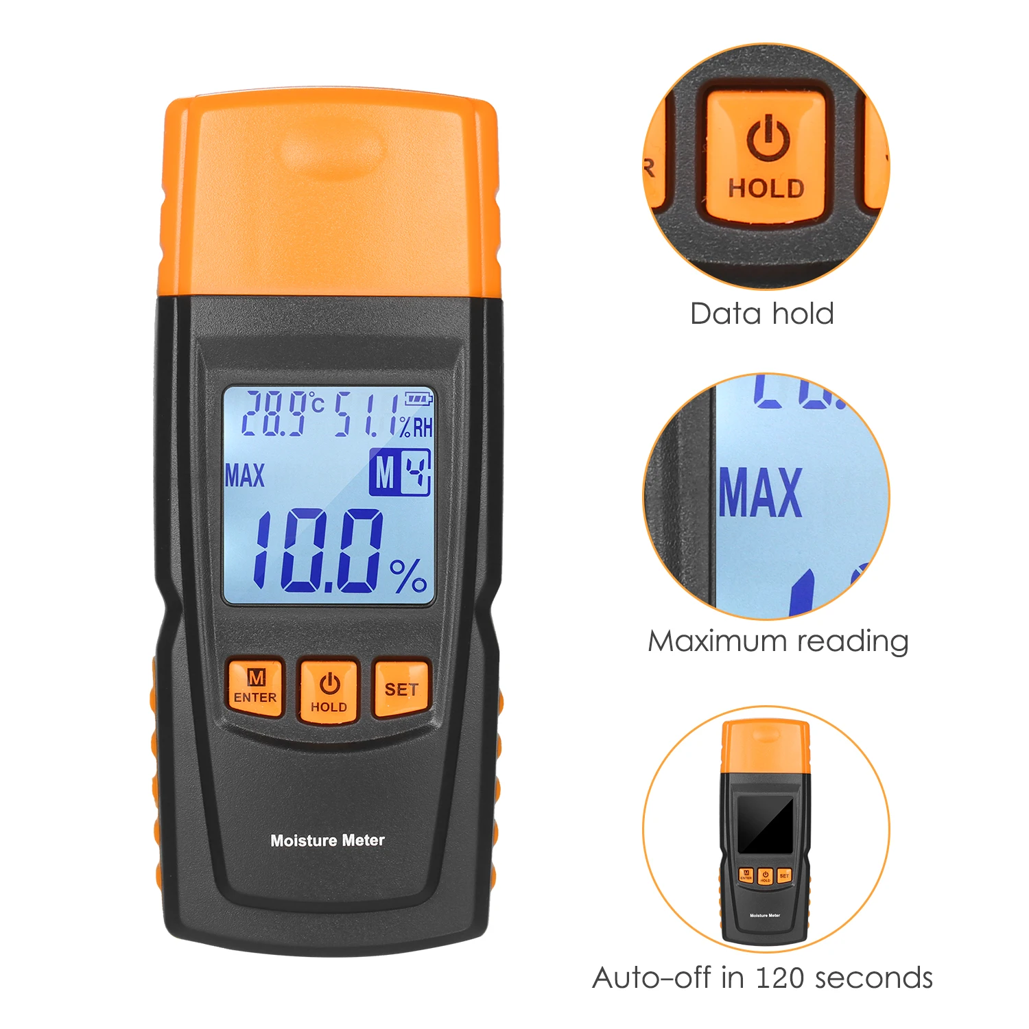 

3-in-1 Digital Wood Moisture Meter Firewood Water Content Analyzer Ambient Temperature+Humidity+Wood Moisture Tester