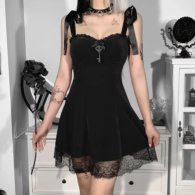 Женское бархатное платье-трапеция InsDoit черное или фиолетовое платье в готическом