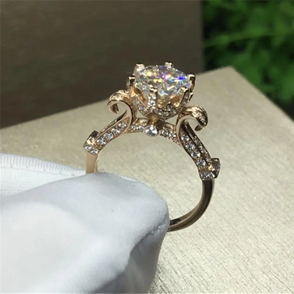 

Luxury 925 Sterling Silver Wedding Engagement Halo Rings For Women finger Big 3ct Simulated Diamond Rose gold jewelry