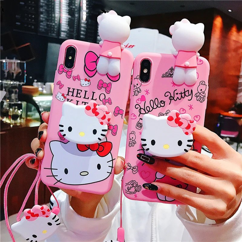 Мягкая силиконовая Розовая кукла задняя крышка для coque iphone 11 11pro 11pro max Прекрасный чехол для телефона hello kitty для iphone X XS MAX