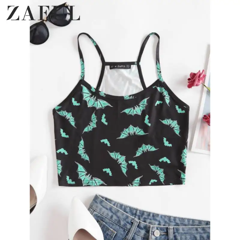 Женский укороченный топ на бретельках ZAFUL с принтом летучая мышь без рукавов