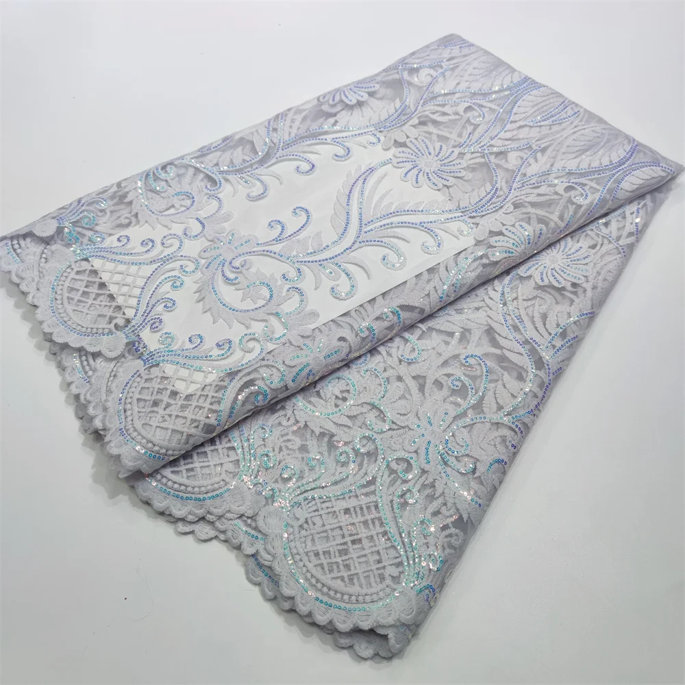 

2021 fashion double colour african water soluble lace fabric 5yards cord lace for wedding dress YZX11151