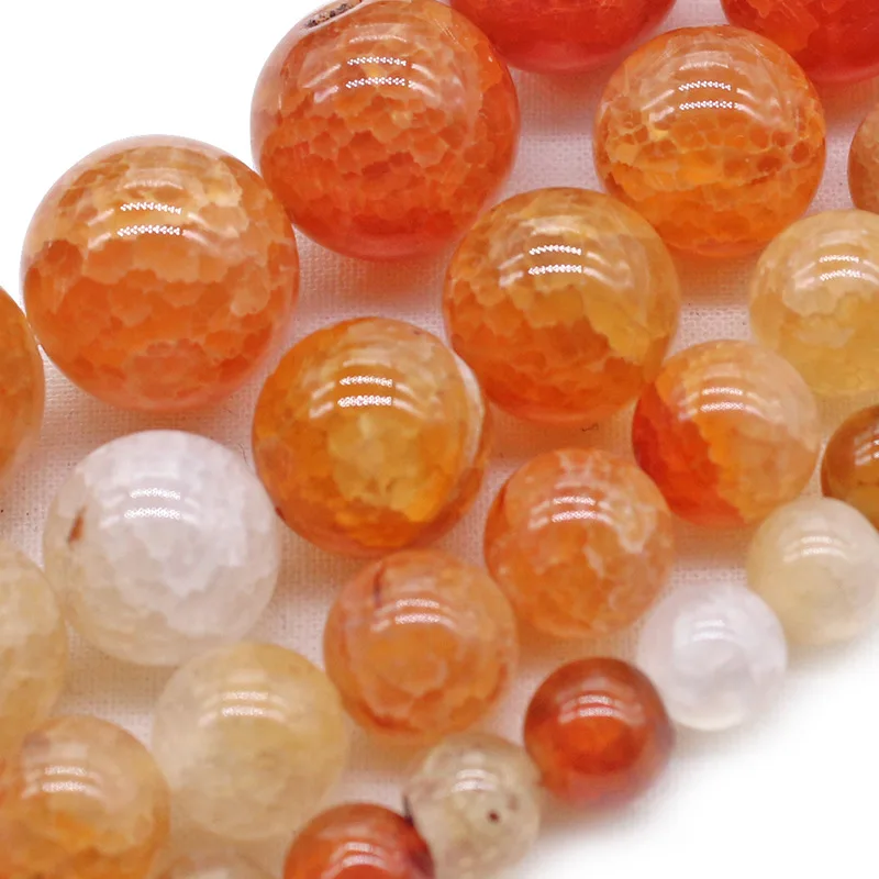 Trendy Natural Orange Red Fire Dragon Veins Agates Round Cracked Loose Stone Beads for Jewelry Making 6 8 10 12mm Pick Size | Украшения и