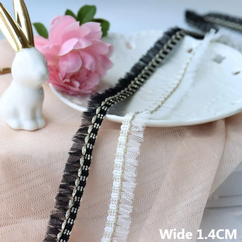 

1.4CM Wide New White Black Mesh Tassel Embroidered Lace Dress Cloth Collar Neckline Trim Fringe Ribbon DIY Apparel Sewing Decor