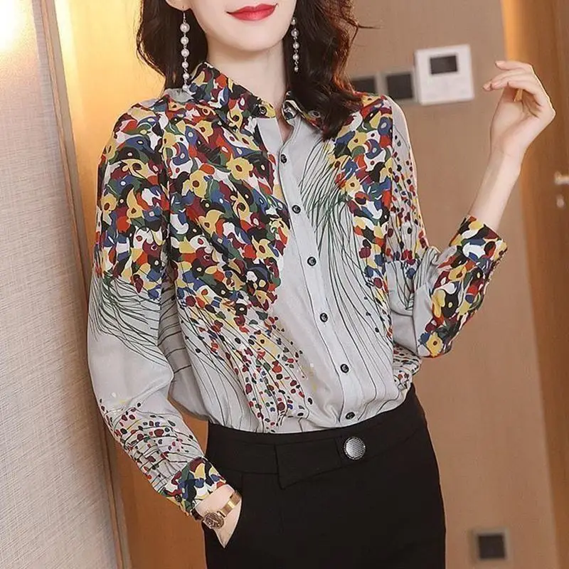 

Mulberry Silk Shirt Women's Long Sleeve Vintage Silk Print Blouse 2021 Spring Women's Top