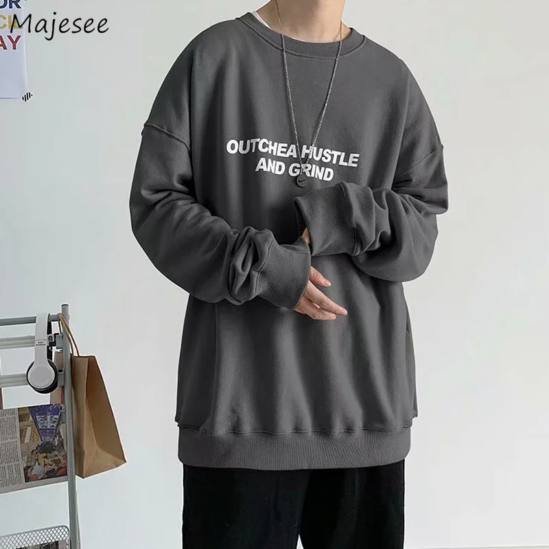 

Long Sleeve No Hat Hoodies Men Letter Vintage Basic Bottoming Youth Plus Size Hipsters Sweatshirts Unisex Loose M-3XL Streetwear