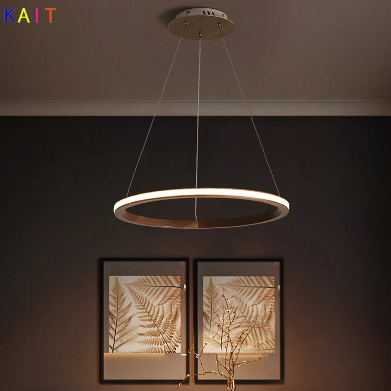 

Modern Walnut wood Led Chandelier Rings Circle Ceiling mounted Chandelier Lighting